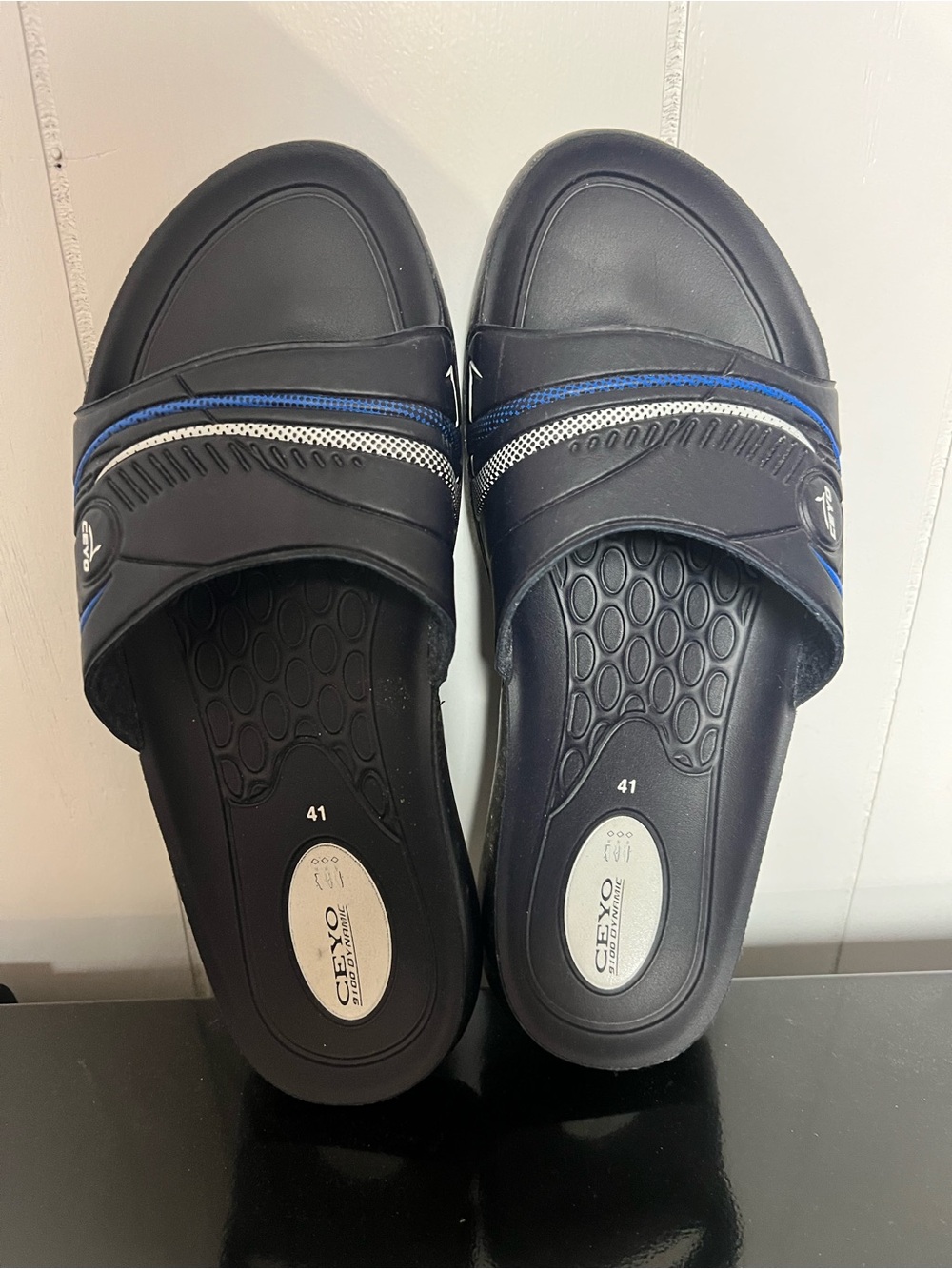 Men’s Black Slide Sandals with Blue Accent